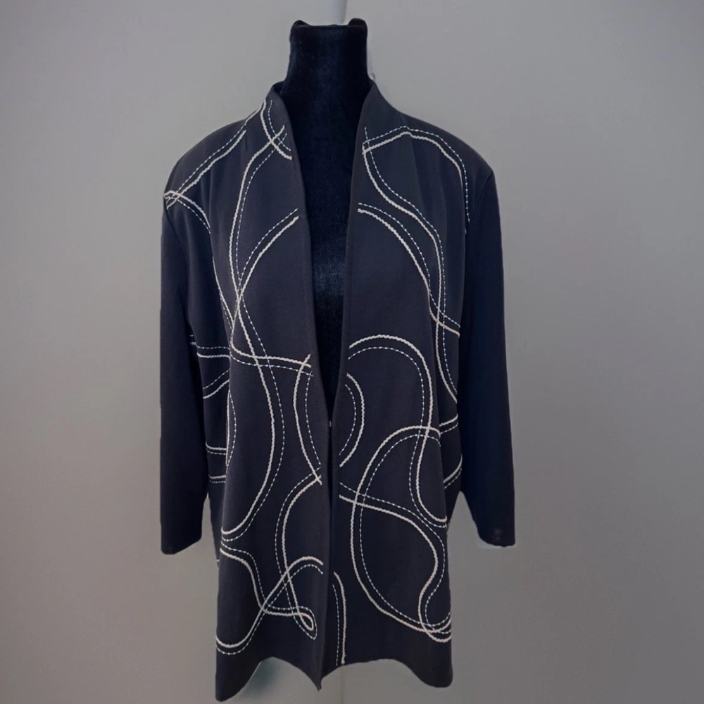 MISOOK Knit Jacket Cardigan Sz XL Embroidered Black Office Work Sophisticated